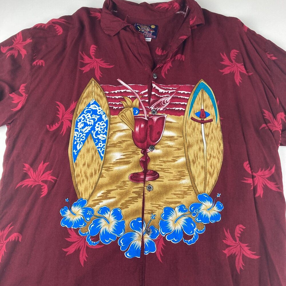 Hawaiian Style Basix Shirt Men XXL Surfboard Tropical Rayon Aloha Beach